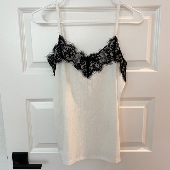 New - INC White and Black Lace Camisole Top - Picture 1 of 5